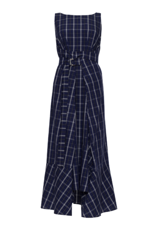 QUADRO LONG DRESS / tartan blue batik