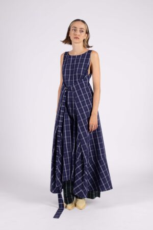 QUADRO LONG DRESS / tartan blue batik